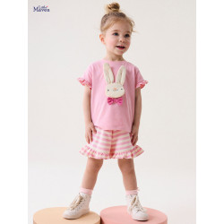 Little Maven_Bộ đồ bé gái cotton mùa hè hoạ tiêt thỏ hồng
