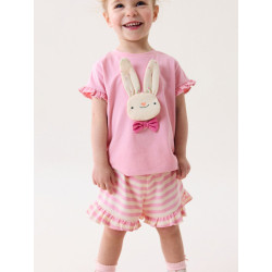 Little Maven_Bộ đồ bé gái cotton mùa hè hoạ tiêt thỏ hồng