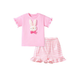 Little Maven_Bộ đồ bé gái cotton mùa hè hoạ tiêt thỏ hồng