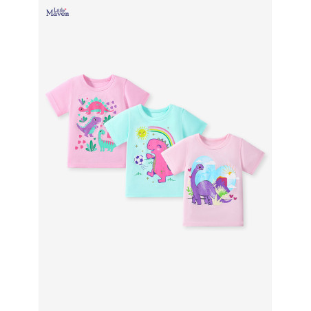 Set 3 Áo Cotton Bé Gái Little Maven – Họa Tiết Dễ Thương, Thoáng Mát Mùa Hè
