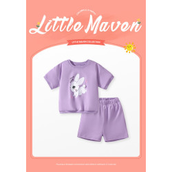 🐰 Bộ Quần Áo Bé Gái Little Maven – Cotton Khô Màu Tím